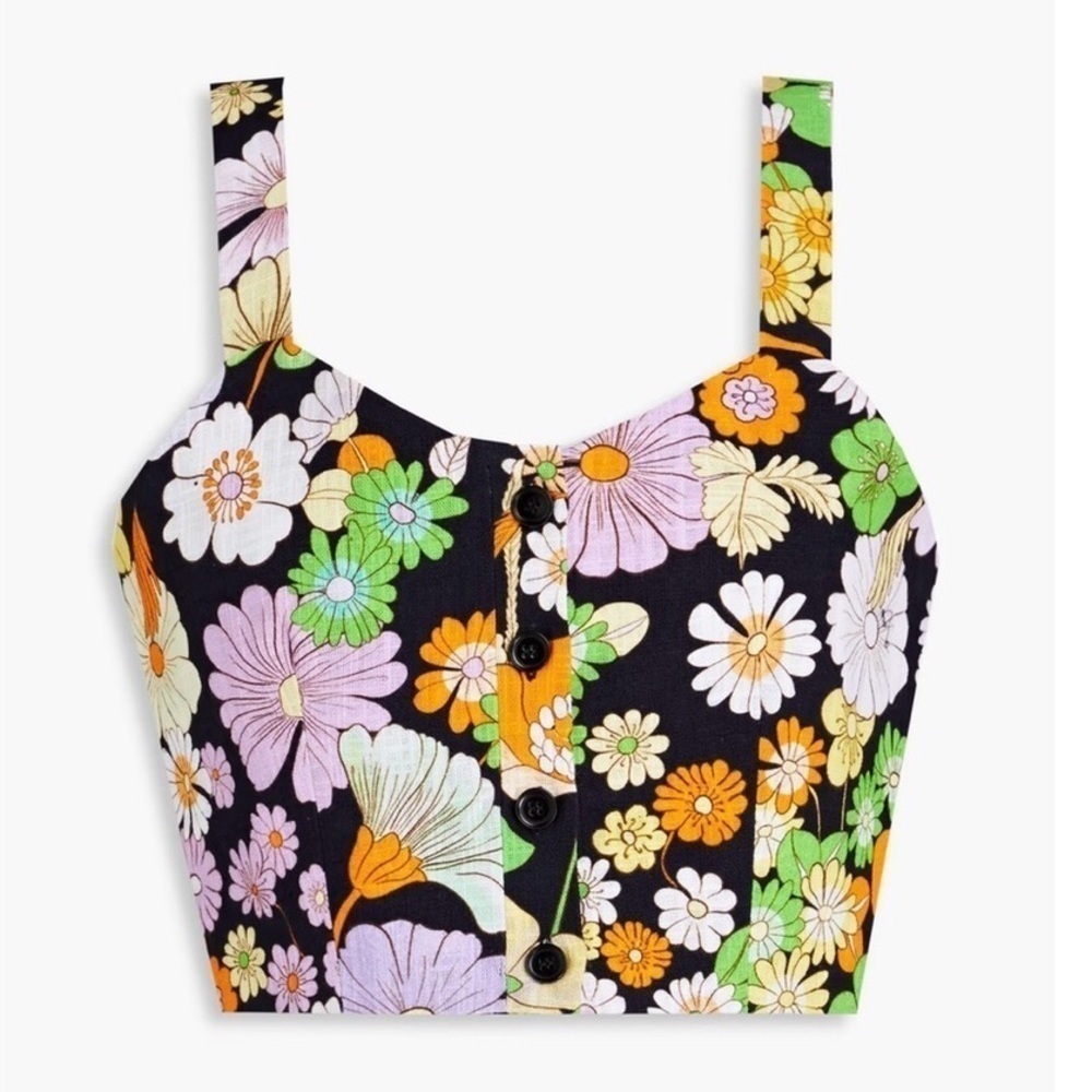 Maje NWT Flower Power Cropped Top 70s Inspired Floral Cami Top